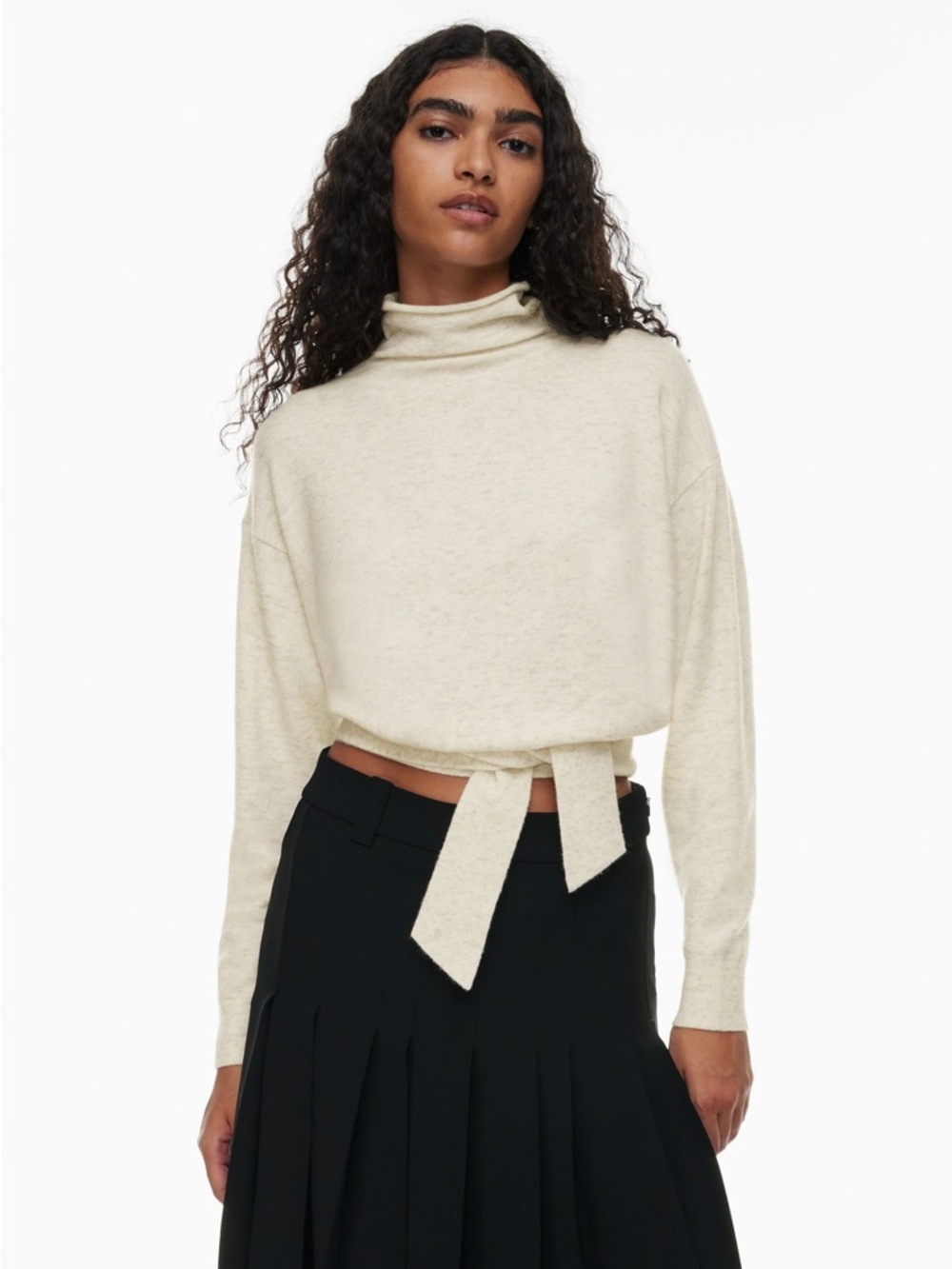 Aritzia Wilfred Lorin Wool Blend Tie Waist Sweater Oat Size Small